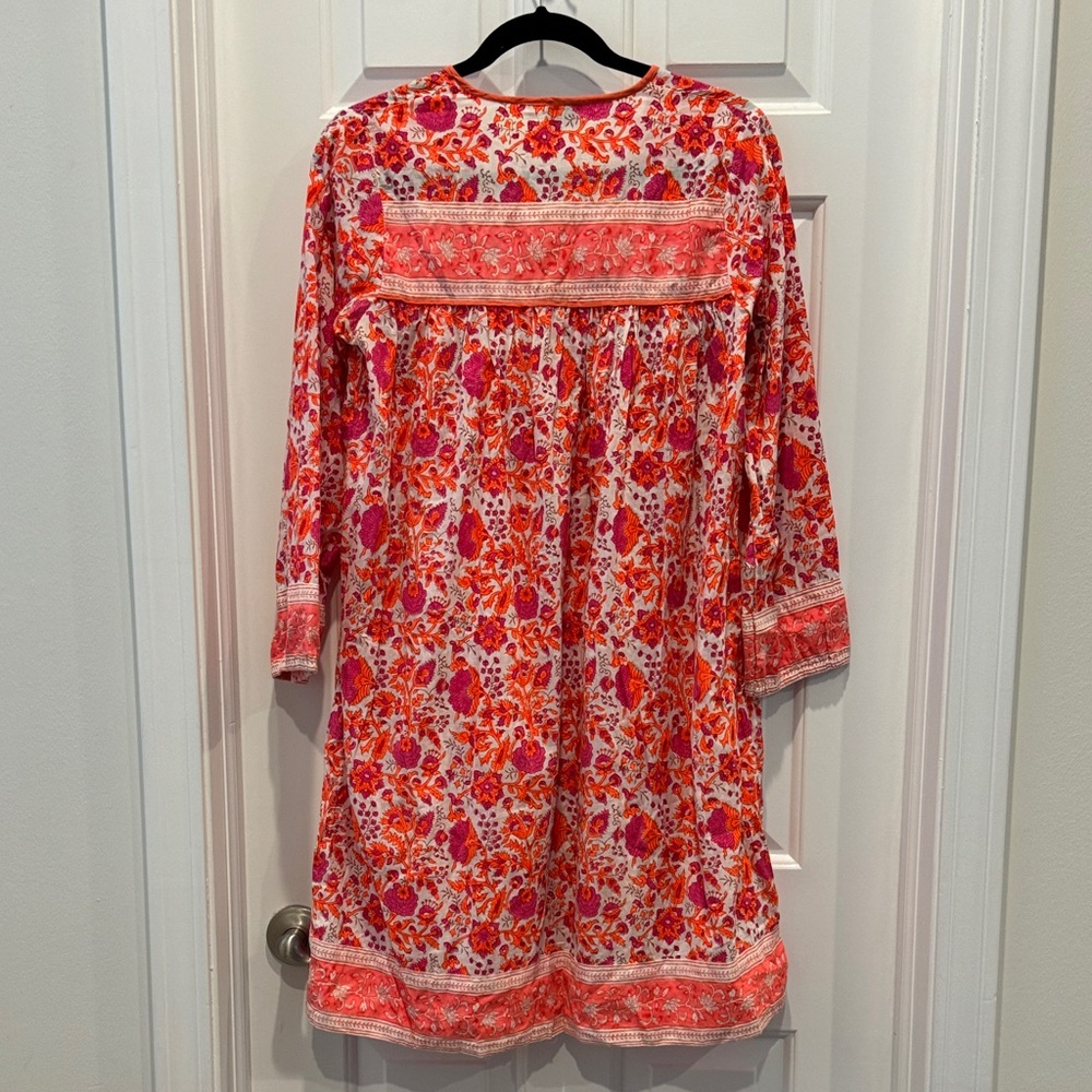 SZ Blockprints 100% Cotton Tunic Dress Tassels Pink Orange Women coverup resort - Picture 2 of 7